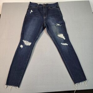 SO Women Super High Rise Jegging Jeans Size 13 Dark Wash Distressed Raw Hem